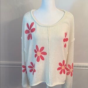 POL Cream Sweater with Pink Floral Design